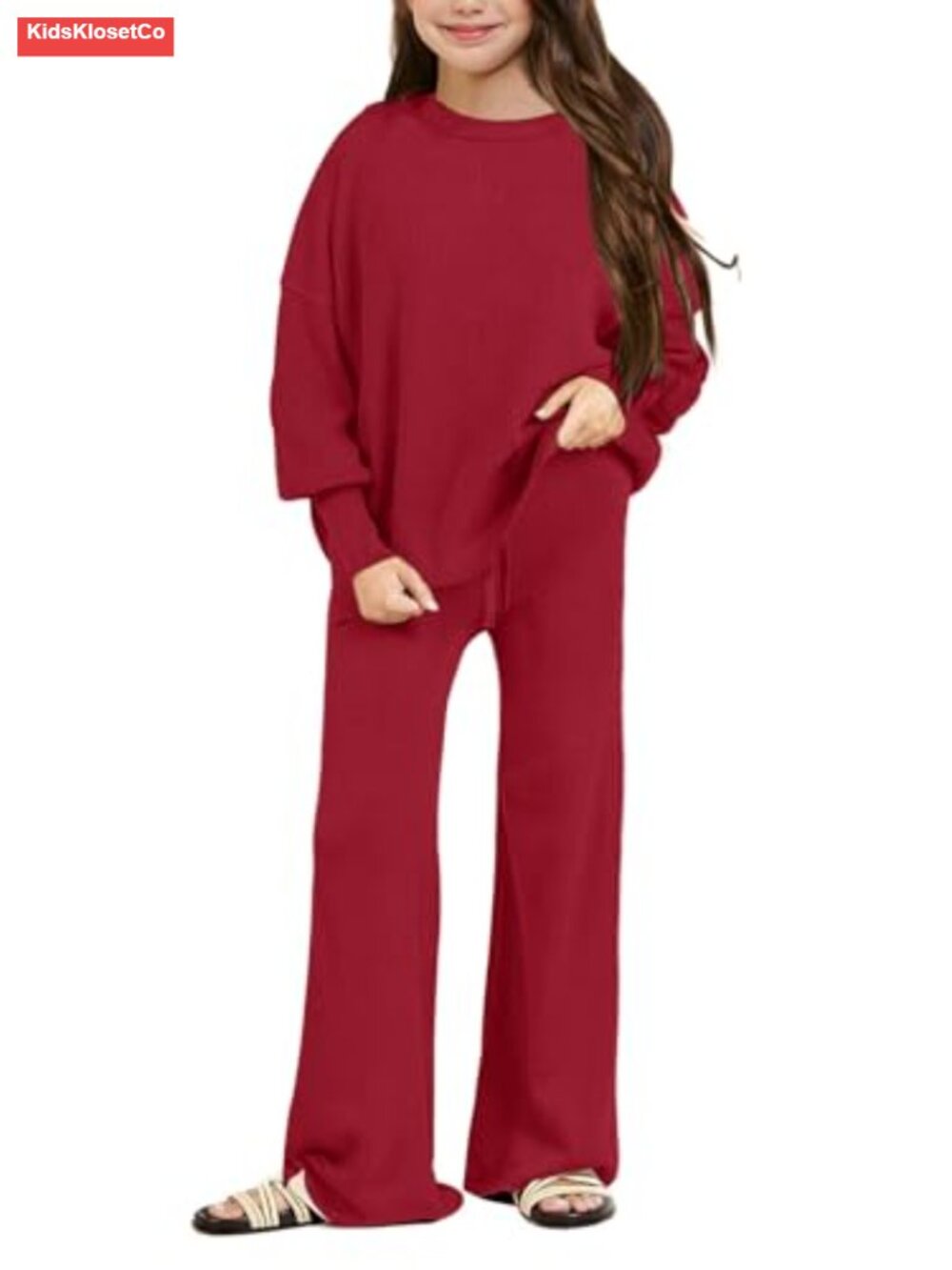 Girls 2 Piece Sweater and Wide Leg Pant Set Crewneck Sweatsuit